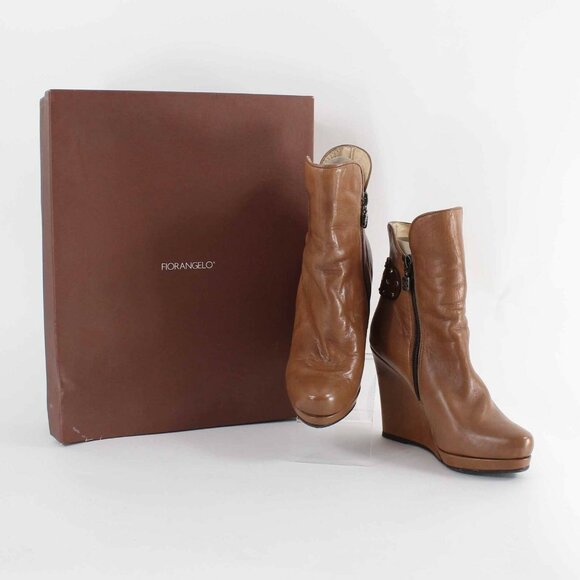 Fiorangelo $436 Sz 38 Brown Winter 100% Leather Wedge 4" Boot - Picture 2 of 12